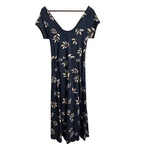 Pact Organic Fit & Flare Crossback Maxi Dress Leaf Print Womans XL